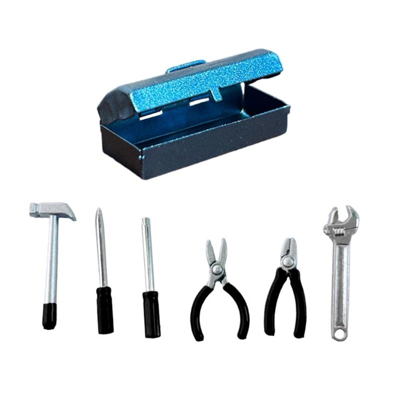 Miniatur Werkzeugsets mit Hammer Zange Schraubendreher für kreative Puppenhaus Szenen Display Bauzubehör Werkzeugkiste
