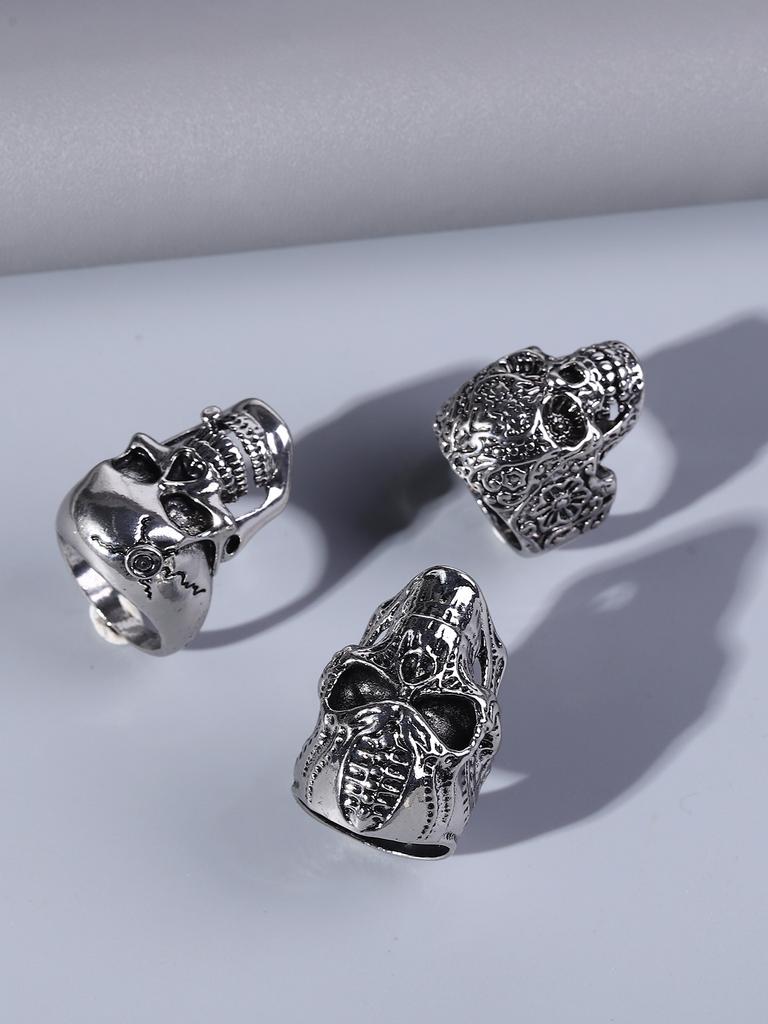 3PC Women's Fashion Trend Geometry Skull Ring Set Fashion Dressing Jewelry Party Carnival Festival Gift