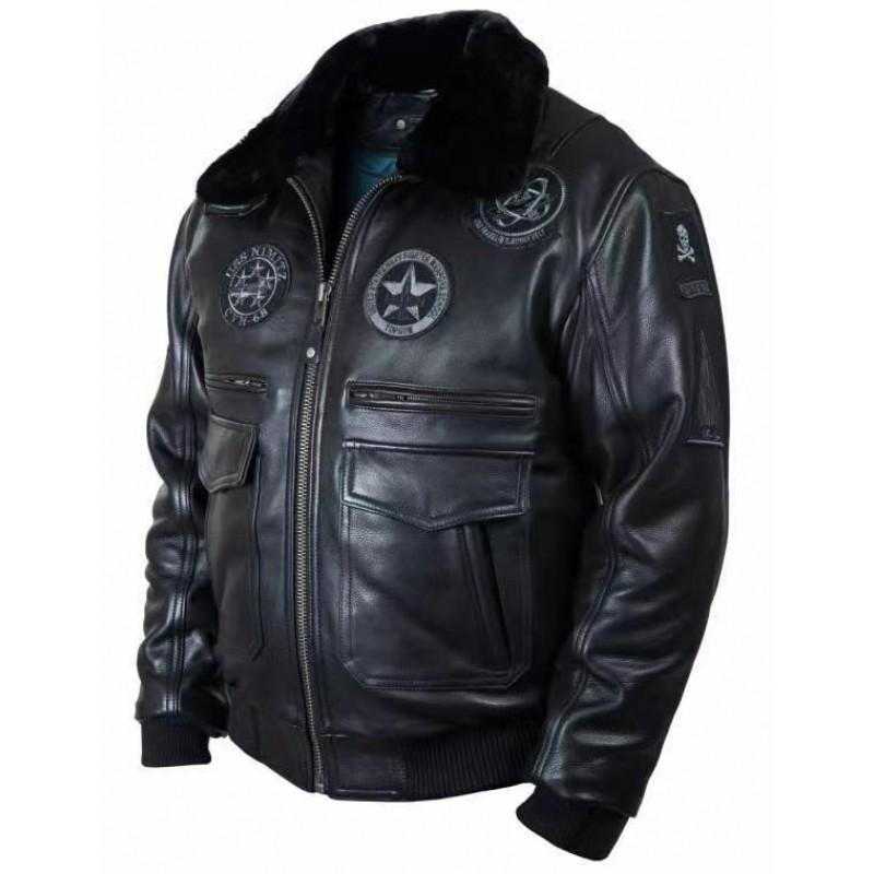 Mens Black PU Leather Jacket Slim Fit Winter Casual Pilot Style Outerwear