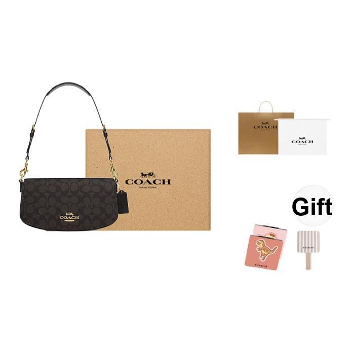 Coach Andrea 24 Klassische Monogramm Abnehmbarer Schultergurt PVC Leder Tragetasche Schultertasche Mittel Damen Taschen Walnuss Schwarz CV973-IMXAQ