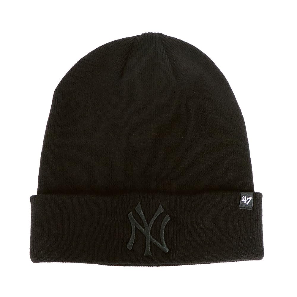 47 Knit Cap Beanie Major League Logo Hat Brand Knit Watch Raised New York Yankees NY Black Black Logo Men's Women's