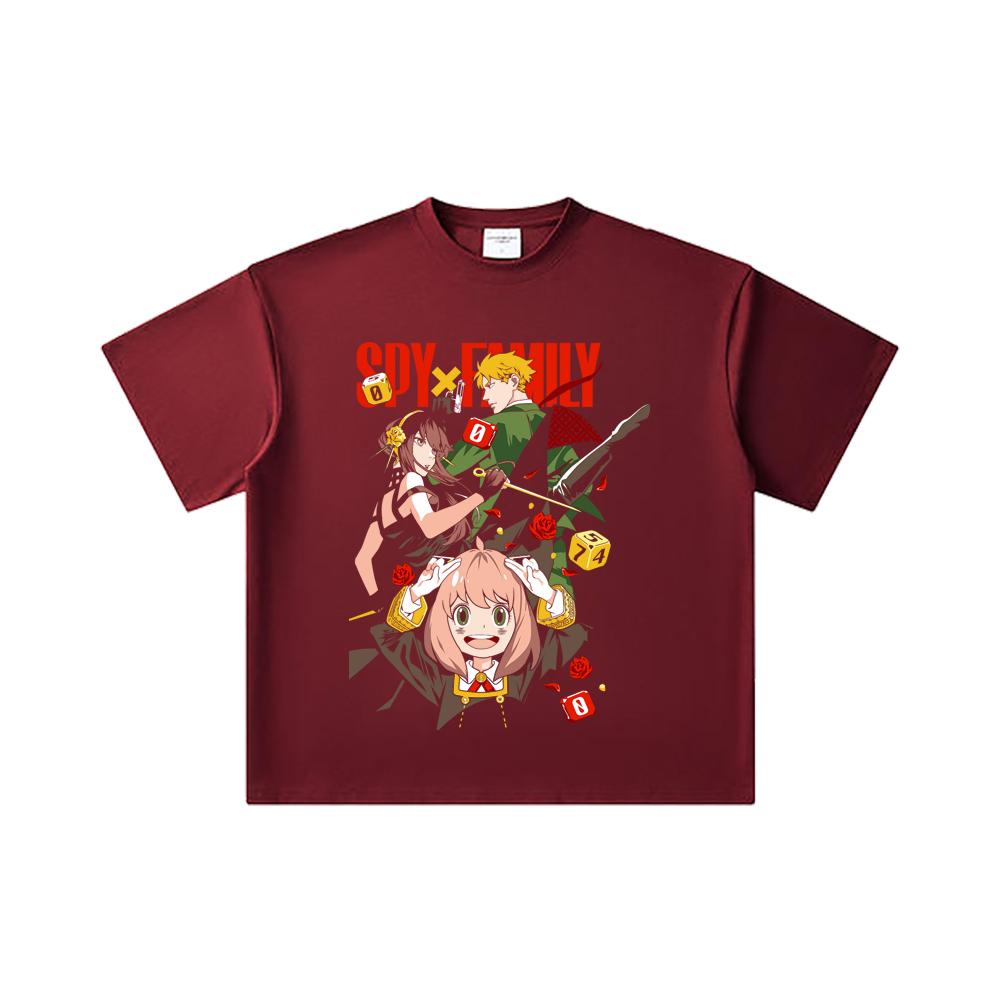 

260 GSM Double Yarn 32 Count 100% Cotton Spy x Family V2 Print Unisex Heavy Cotton T Shirt 2XL вина червоного кольору