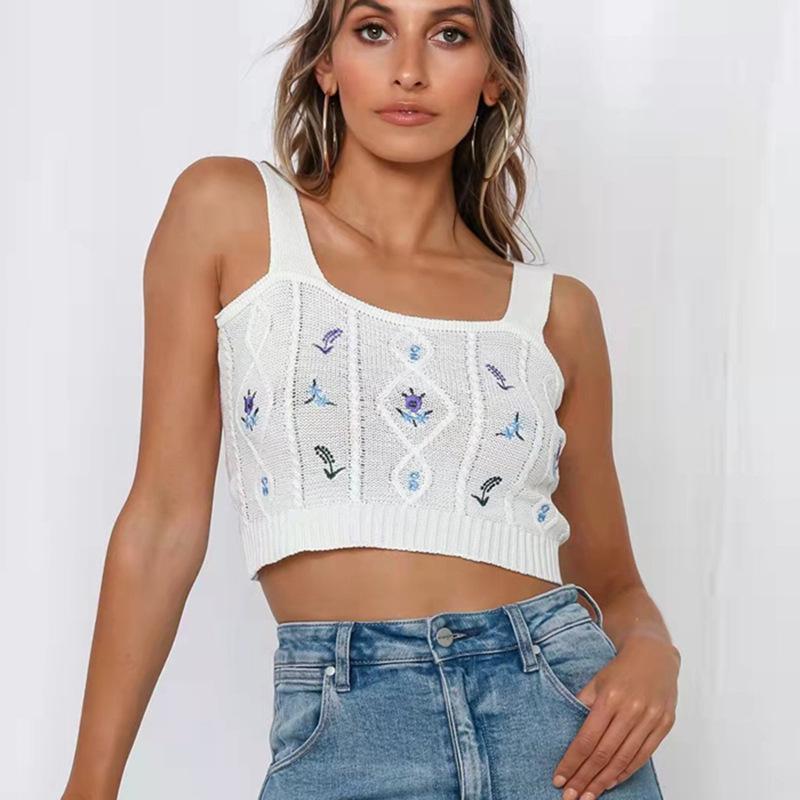 Knitted Embroidered Women s Camisole Vest – Summer Base Layer Top One Size оранжевый