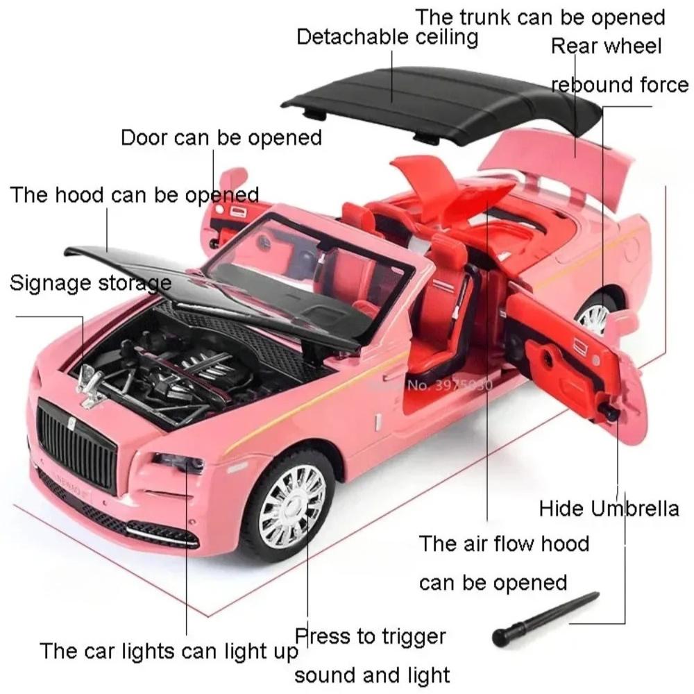 1:32 Scale SRT Tomahawk XVGT Rolls Royce Dawn Alloy Car Model Toy Music Light Pull Back Supercar Models Kids Desktop Ornaments