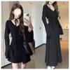 New Girl's V-neck Irregular Dress Autumn Waist Thin Waist Pleated Long-sleeved Lace-up Skirt