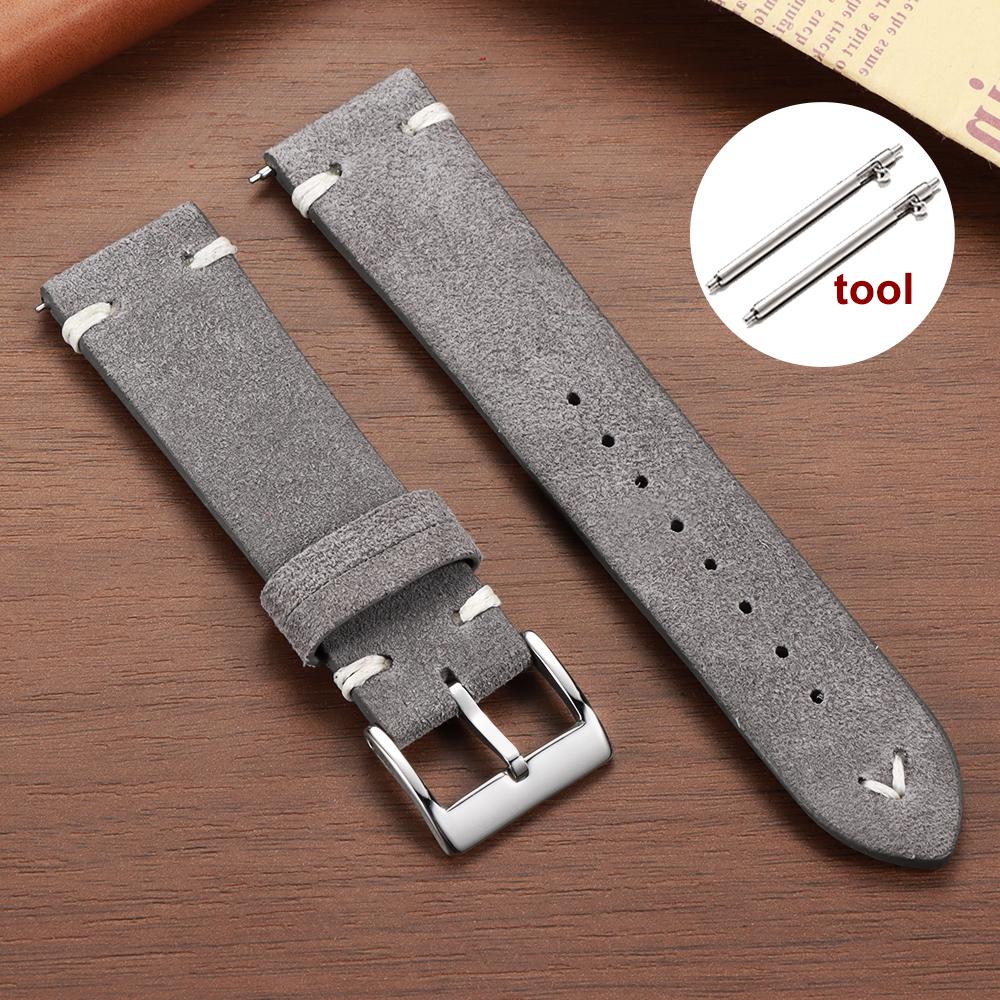 Stitching Suede Leather Watch Strap 18mm 20mm 22mm for Samsung Galaxy Watch7/6/5/4 Vintage Brown Quick Release Bracelet Straps