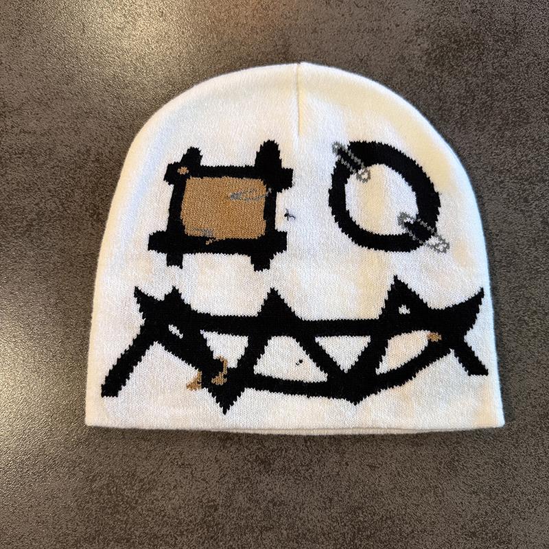 Devil Face Niche Knitted Hat Women'S Autumn And Winter Warm Pullover Cold Hat Street Photograph Concave Shape Wool Hat