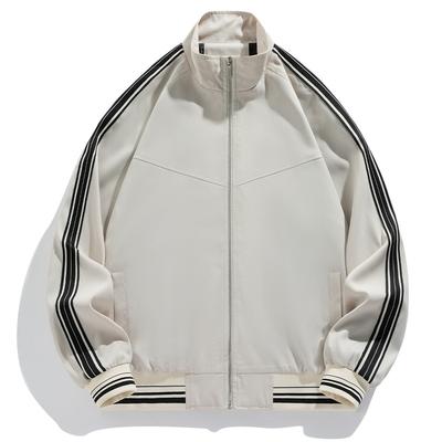 Blue Striped Baseball Uniform Autumn and Winter Loose High-grade Stand-up Collar Leisure Sports Jacket Jacket Men's Windbreaker Stripe