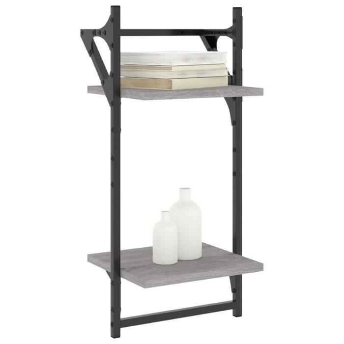 VidaXL Wall Shelves 2-Tier with Bars 2 Pcs Sonoma Grey 836256
