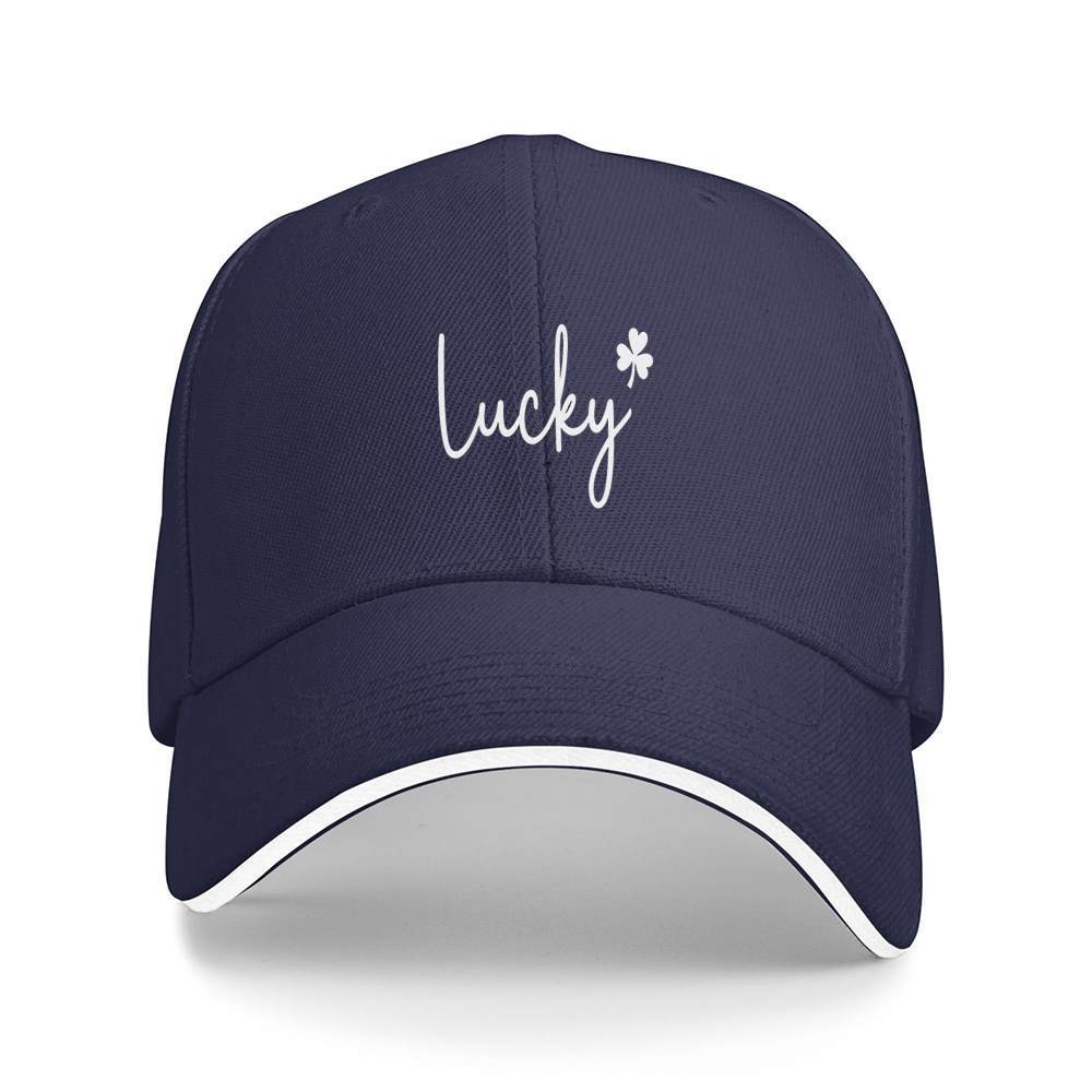 Lucky Clover Script Baseball Cap Polyester Adjustable Casual Unisex Adult Hat