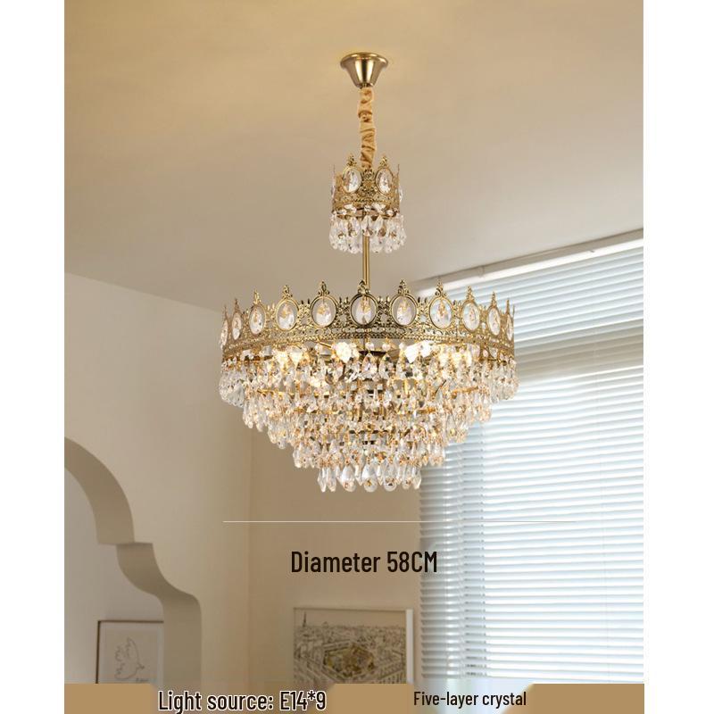 Vintage French Crown Crystal Chandelier - All-Copper Full Spectrum for Living Room, Bedroom, Entry, Bedside, or Wedding Décor.