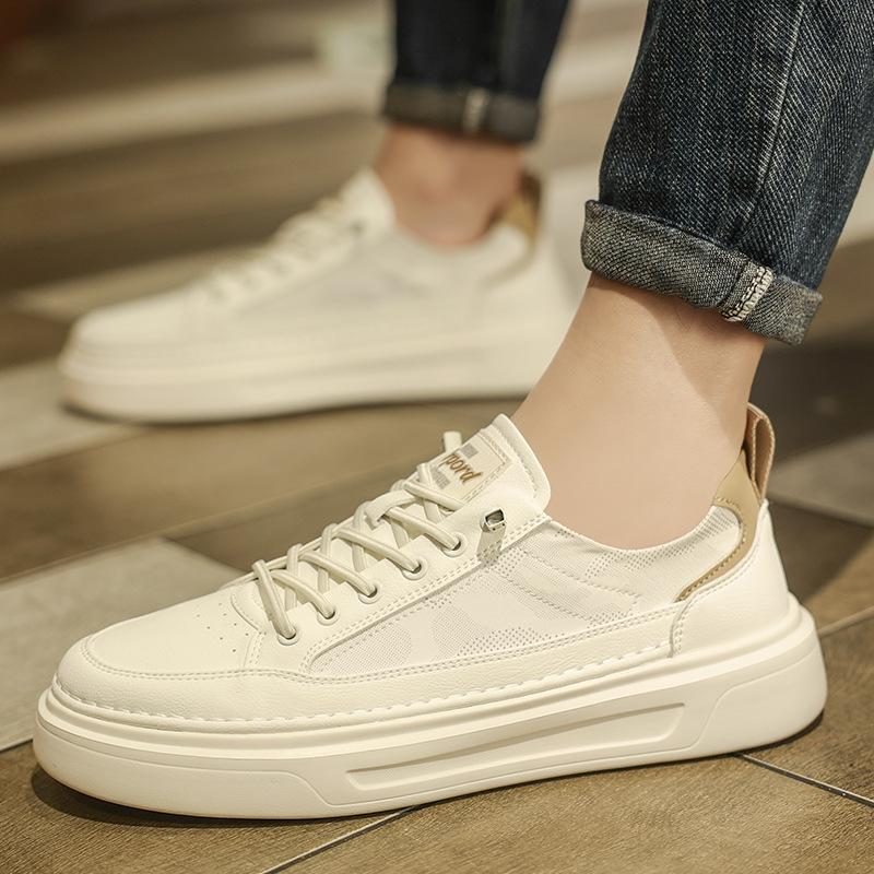 

Men s high-quality little white shoes thick-soled heightening tide with Korean version of youth ice silk thin board shoes small punching 44