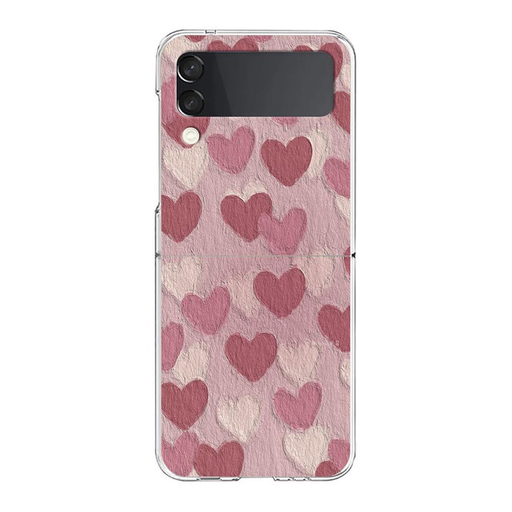 Love Flower Art Phone Case For Samsung Galaxy Z Flip 3 4 5 Hard Folding Clear PC Bumper For Samsung Z Flip3 Transparent Cover