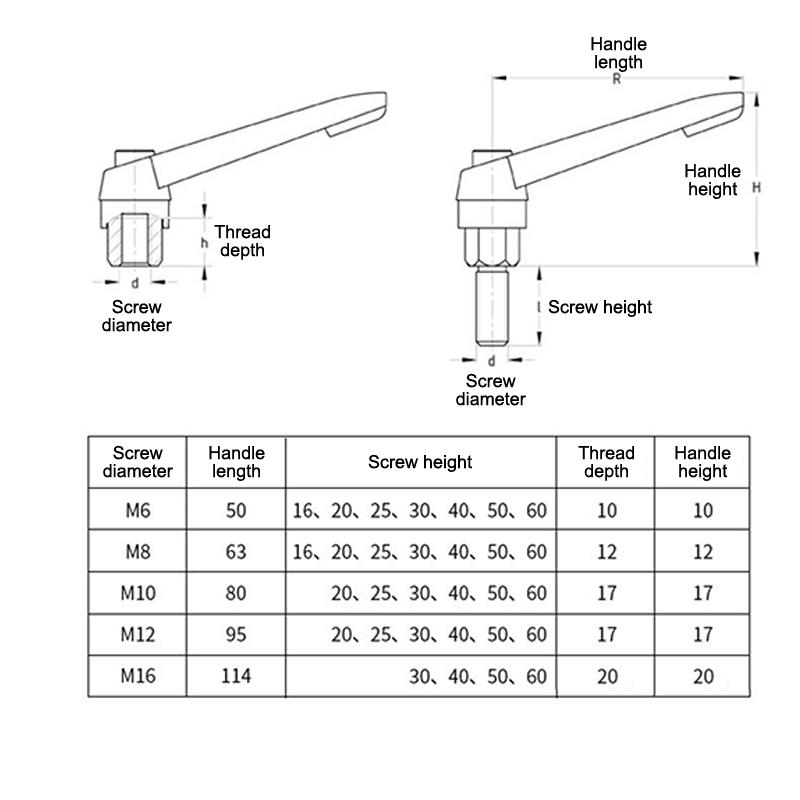 2Pcs M4 M5 M6 M8 Clamping Lever Machinery Adjustable 7-Shaped Handle Locking External Male Thread Knob