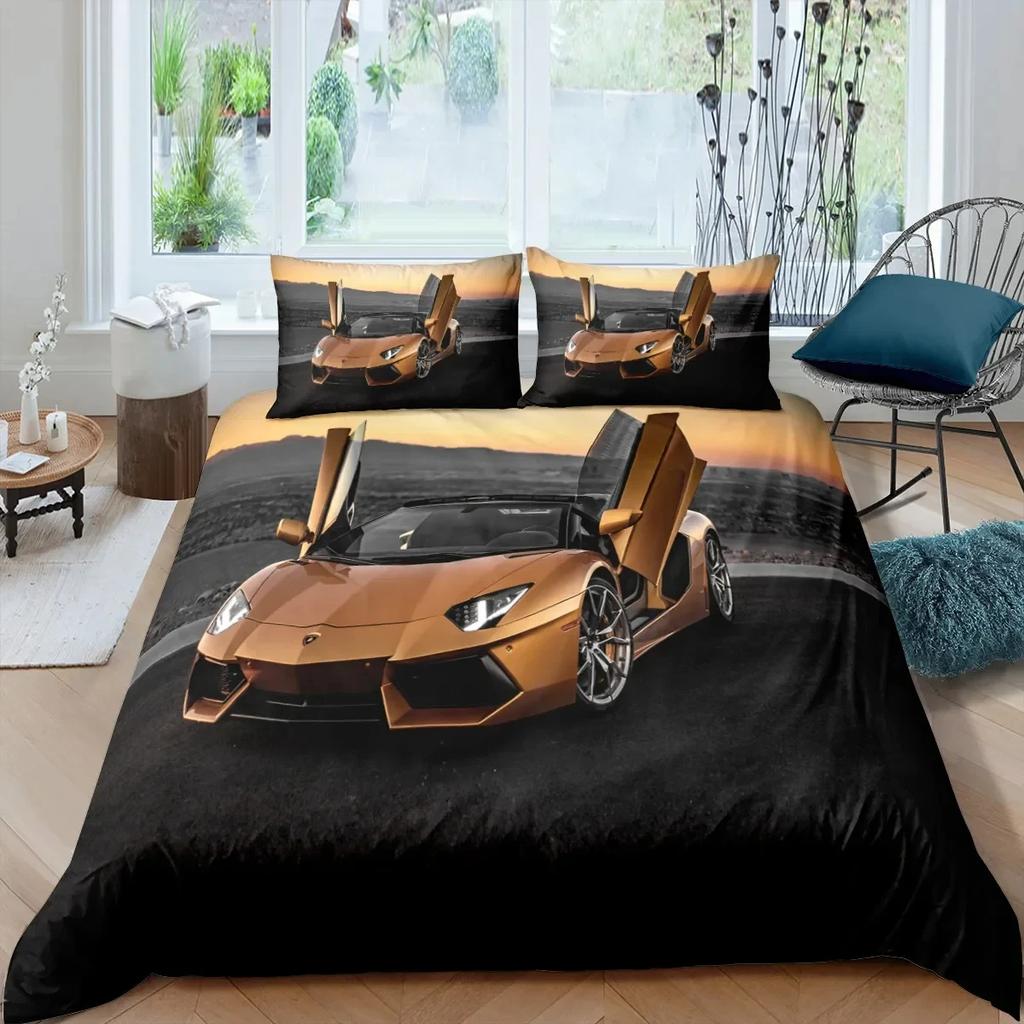 Bedding Set 2/3pcs 3D Racing Car Print Duvet Cover Set Polyester Quilt Cover Pillowcase Single Queen Twin King Size for Boys Men