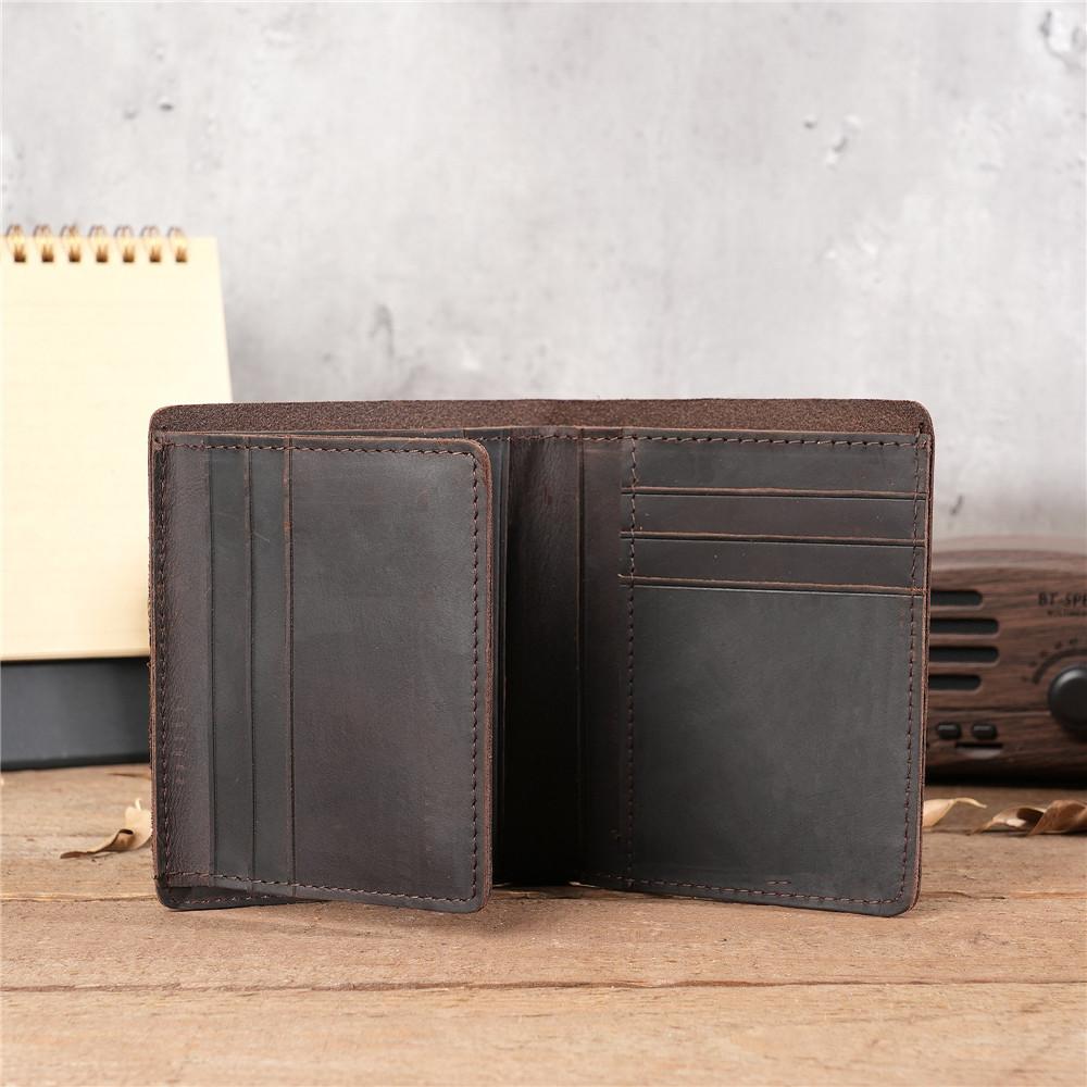 Men's Business Vertical Crazy Horse Leather Wallet, Genuine Leather Bifold Wallet with Multi-Card Slots & ID Window 100% Leather