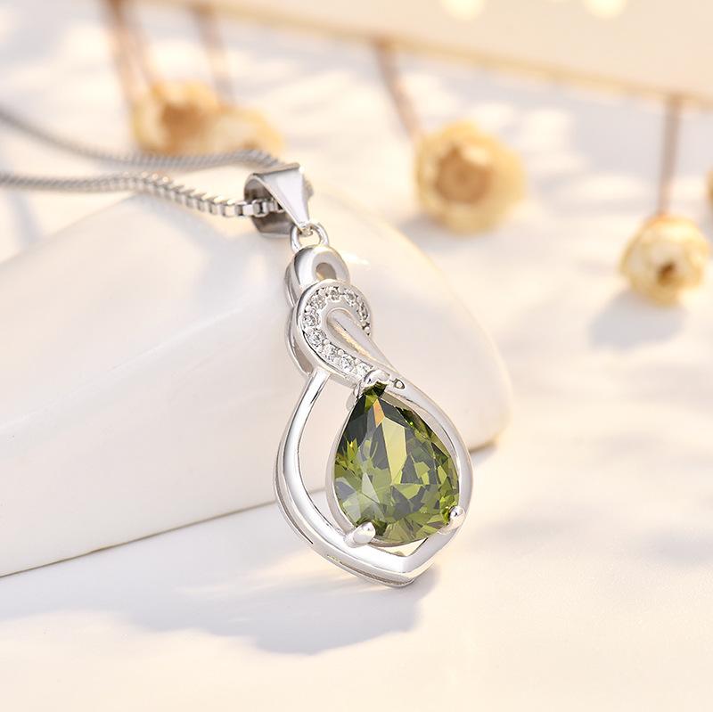 BELLA BOX  S925 Sterling Silver Swan Necklace, Colored Gemstone With Micro-inlaid Zircon Pendant, Collarbone Chain, European And American Style