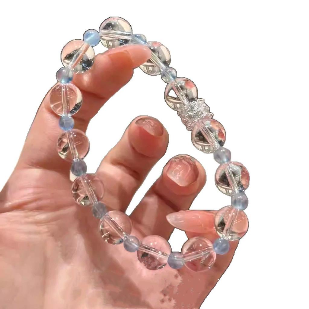 Natural Brazilian aquamarine and white crystal original design bracelet for women, a birthday gift for a best friend