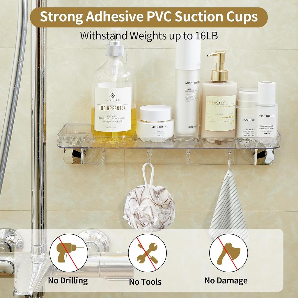 Shower Caddy Bathroom Shelves Corner 2 Pack Bathroom Organizers and Storage with 4 Hooks Bathroom shelves Suction Cup Shower Caddy for Bathroom, Dorm