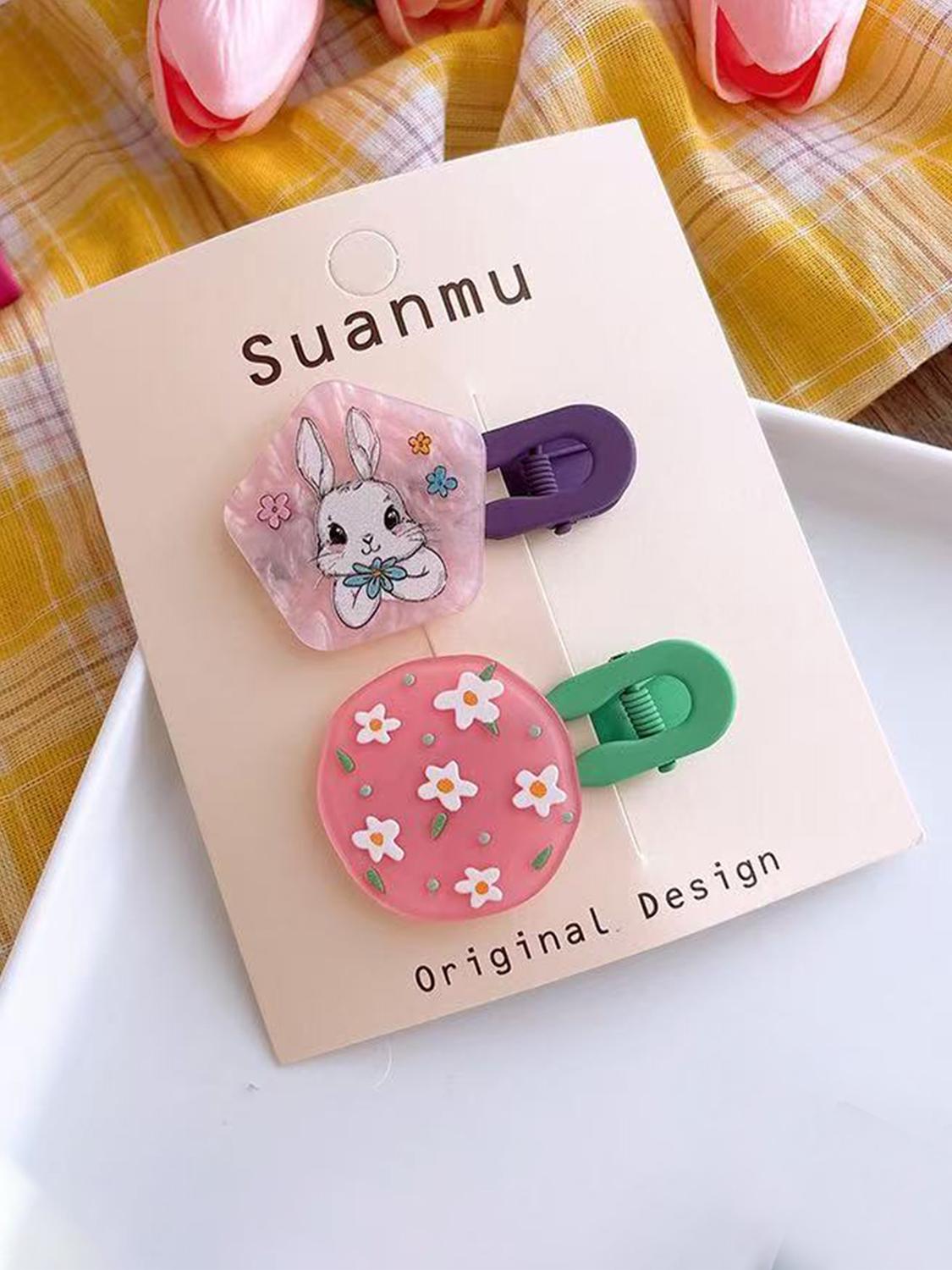 

2pcs korean geometric hairpin rainbow color-block girl bangs side clip cute cartoon girl hairpin headwear