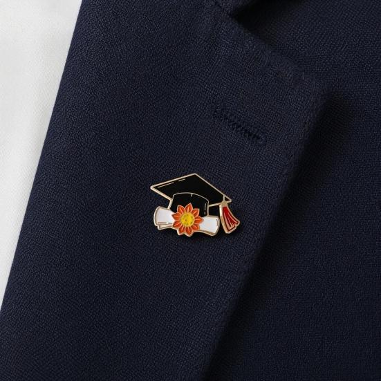Brooch Pin, Small Graduation Hat Design Lapel Pin, Enamel Design Secure Metal Pin for Uniforms Bags Scarves Shirts