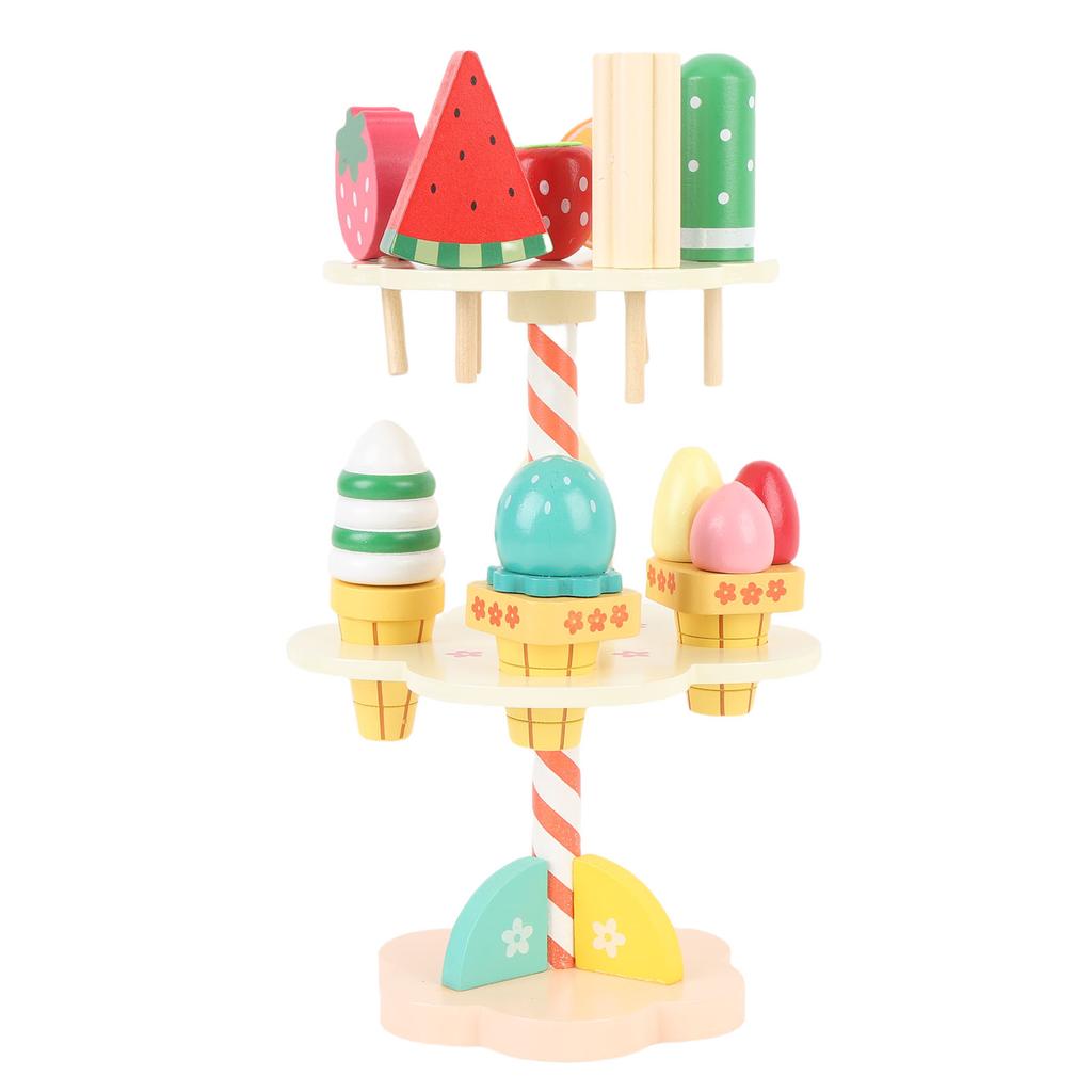 Ice Cream and Desserts Tower Stand Toy Realistic Wooden Tea Party Set Educational for Kids