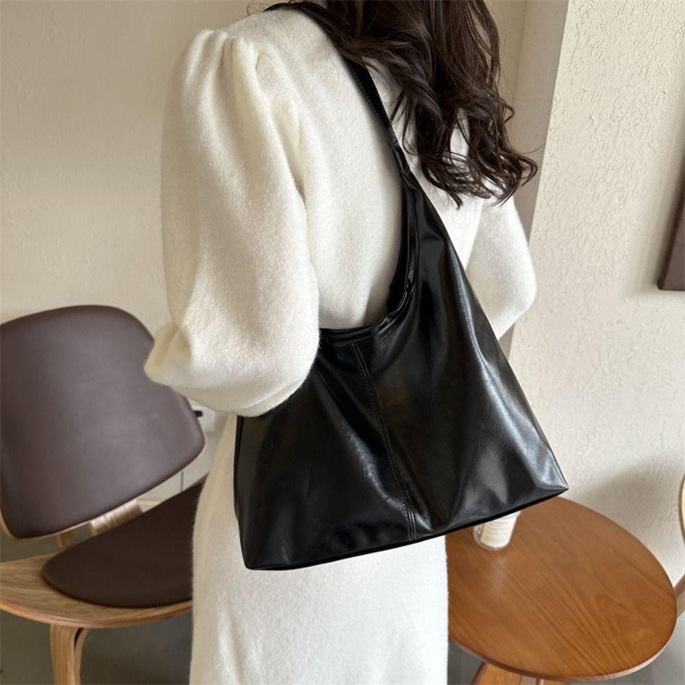 Einfarbige Tragetasche aus weichem Leder, große Kapazität, Vintage-Unterarmtasche, Reise