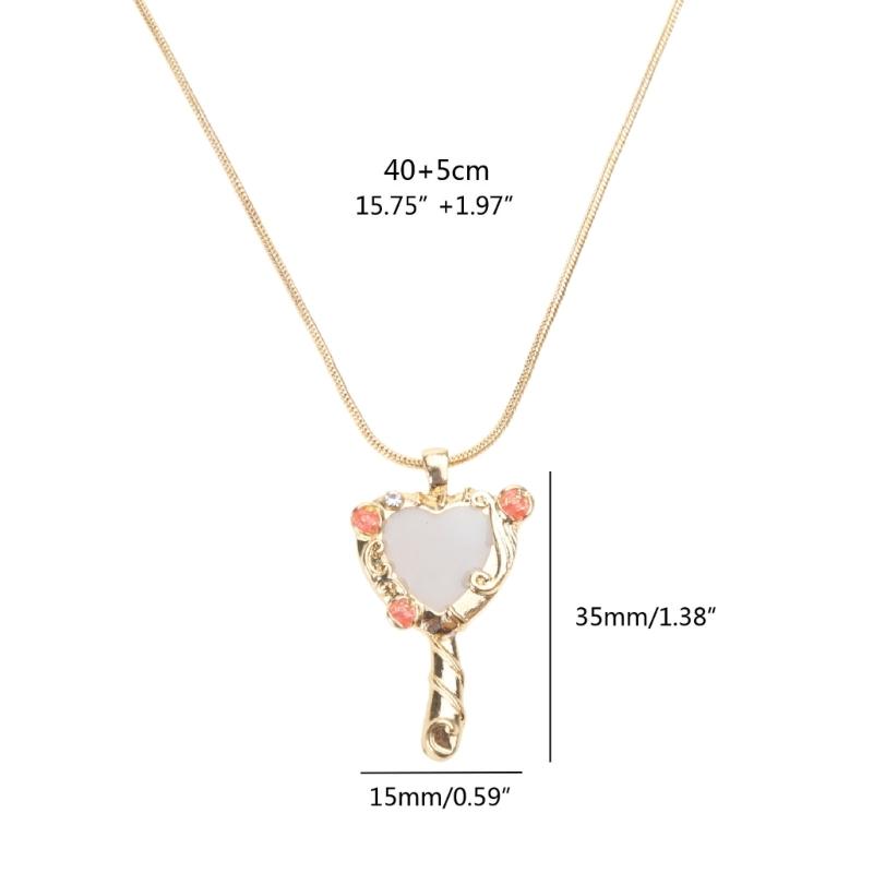 Elegant Heart Mirror Necklace Sparkling Stylish Magic Mirror Clavicle Chain Punk