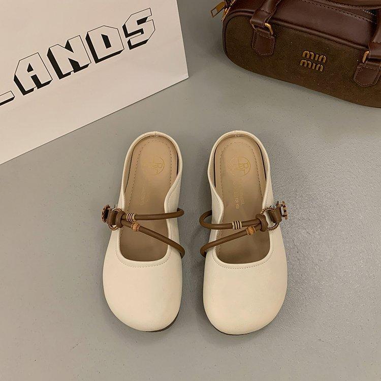 Flat-bottomed bag head single shoes women's summer outer wear 2025 new lazy one-pedal Mary Jane single shoes soft-soled half slippers
