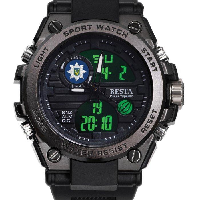 

Чоловічий спортивний тактичний годинник Besta Tattoo Police Black з логотипом поліції України чорний