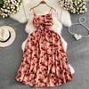 Beach Vacation Strapless Floral Camisole Dress  A Line Slim  Sleeveless Backless Dress for Summer