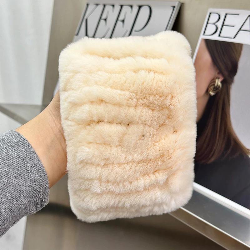Korean Version of Cute Real Rex Rabbit Hair Neck Cover Winter Elastic Mesh Scarf Headband Versatile Plush Headgear Warm Scarf Women