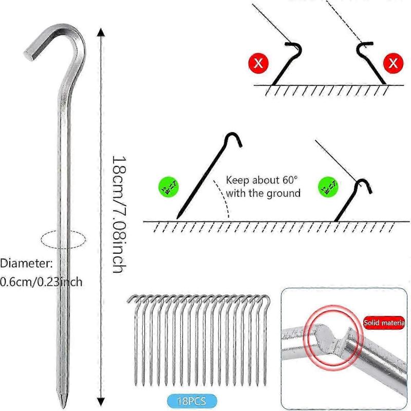Aluminum Tent Pegs, 18 Pieces 18 Tent Nails Tent Hooks Tent Peg Hard Ground Tent Pegs Camping Pegs Camping, For Gardening Camping Tents