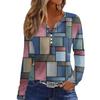 Women's Fashion Casual Printed V-neck Long Sleeve Button Up T-shirt Top