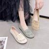 Fashion Leather Casual Women's Flat Shoes Round Toe Low Heel Elegant Beige Vacation Chic Luxury Brand 2025 Trend Social Ladies Footwear