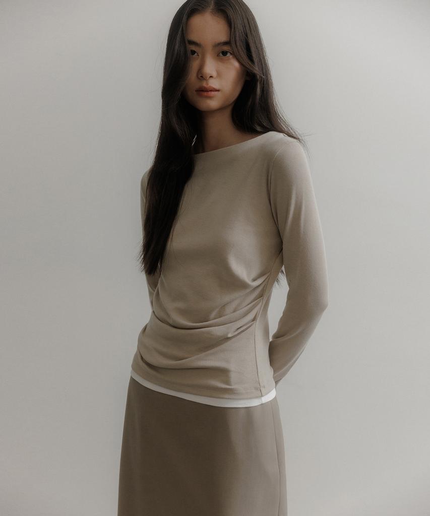 Oeoseoul Layered Tuck T-Shirt [Beige]