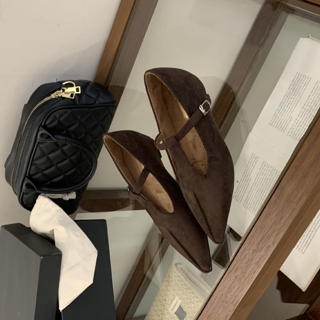 Herbst und Winter 2025 neue spitz zulaufende Zehenpartie mit dickem Absatz Wildleder Pendler Arbeits Damen Schuhe