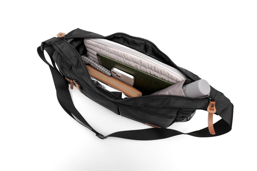 Geantă messenger cu buzunar frontal dublu pentru sticlă de plastic rece și caldă, umăr dublu, negru [Dispozitiv], buzunar, geantă,