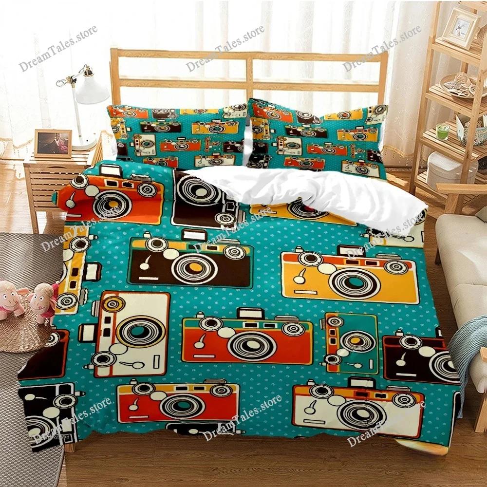 Vintage Camera Duvet Cover Fashion Comforter Bedding Set Soft Quilt Cover and Pillowcases for Teens Boy Single Double Queen King