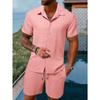 Summer Men's Solid Color Comfortable Casual Shirt Short Sleeved Beach Pants Set