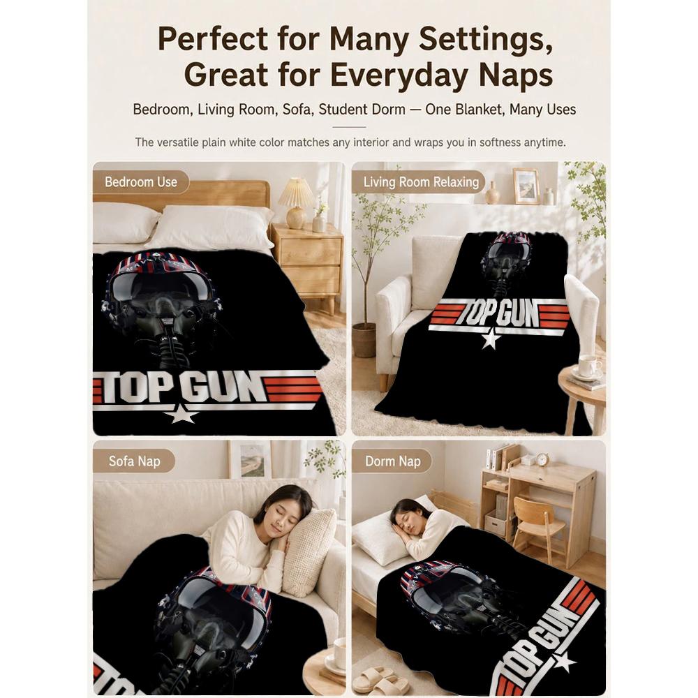 Top Gun Fighter Pilot Helmet Pattern Theme Flannel Blanket Cozy Warm Fleece Blanket For Living Room Air Conditioner Room Party Decor Great Holiday Gif