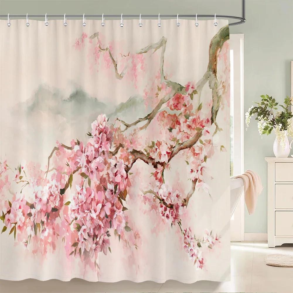 

Flowers And Birds Pattern Shower Curtain 3D Bath Screen Waterproof Fabric Bathroom Decor 240X180Cm With Hook Shower Curtains W60H190(CM)-1 Pcs