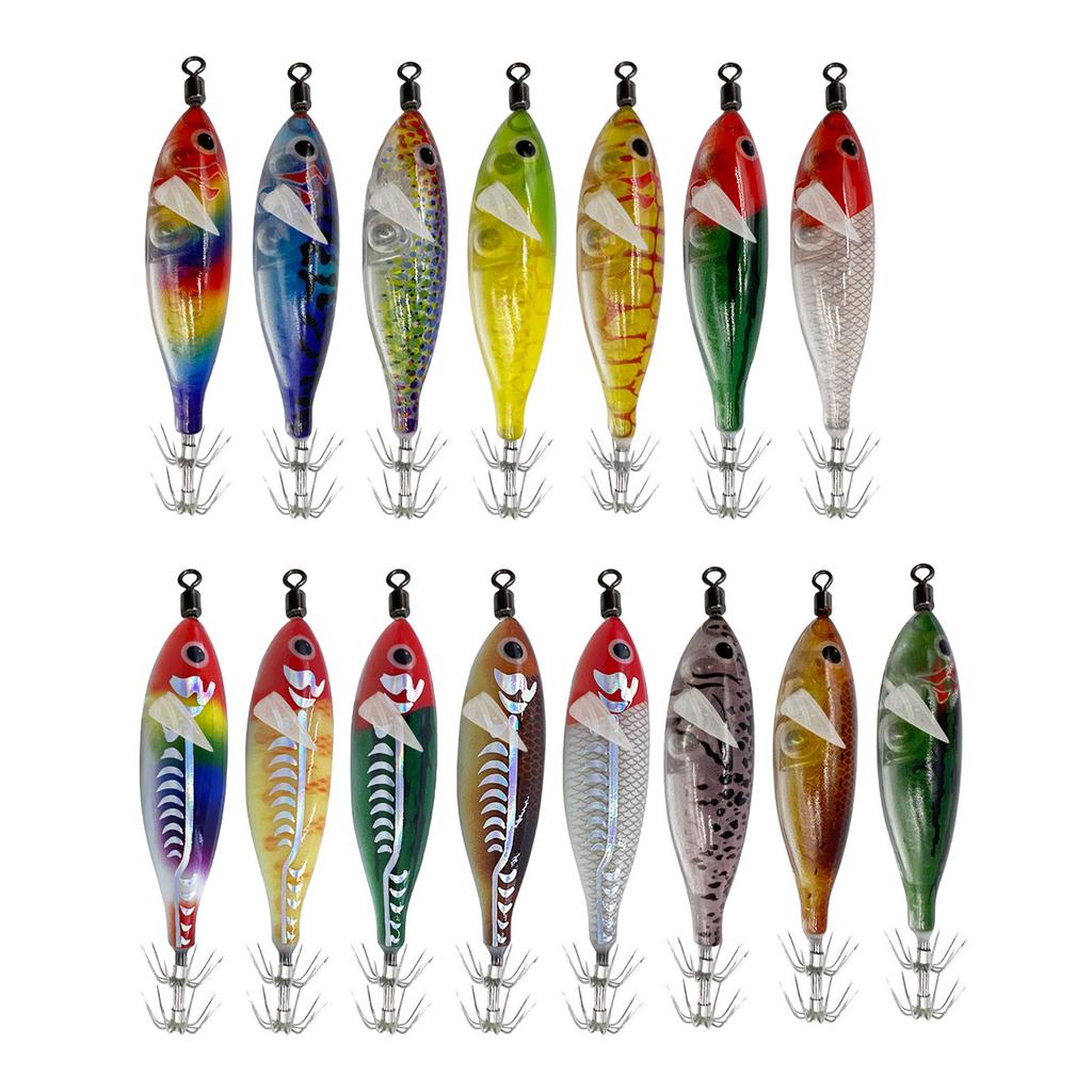 5Pcs/pack Assorted Size Fishing Baits Artificial Fishing Squid Jig Lures Set with Shrimp Designs for Effective Fishing