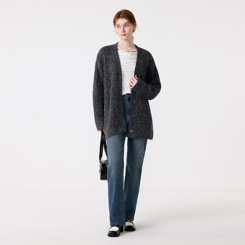 FivePlus Women's V-Neck Sequin Knit Alpaca Blend Cardigan