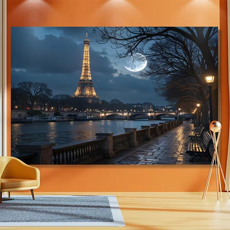 Paris Eiffel Tower Night Tapestry, Aesthetic Wall Hanging for Bedroom & Dorm