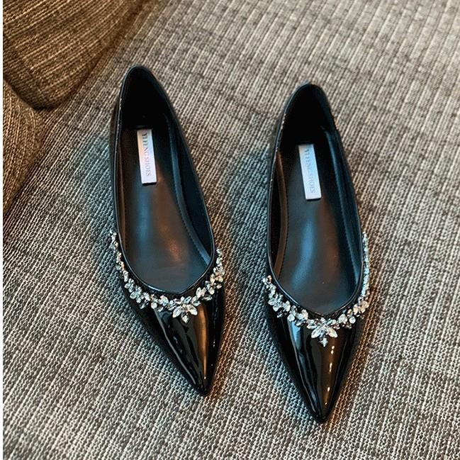 

2025 новые французские вечерние туфли-лодочки со стразами, женские туфли на плоской подошве с острым носком, с неглубоким вырезом, на скрытой платформе, одинарные туфли для работы, с мягкой подошвой, женская обувь 39