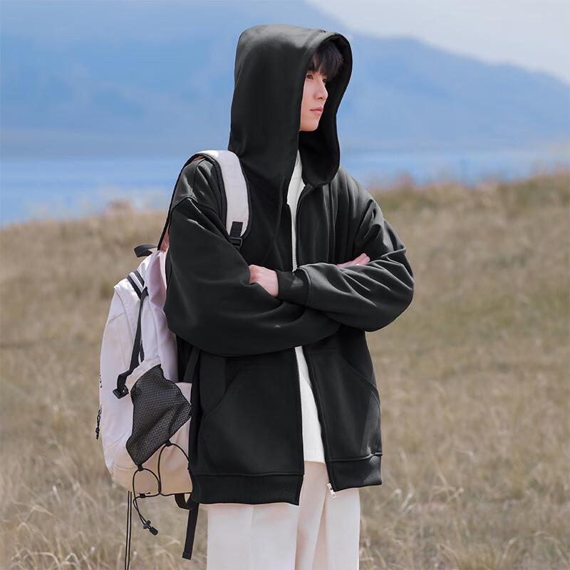 VUUG Men's Oversized American Retro Hooded Zip-Up Hoodie