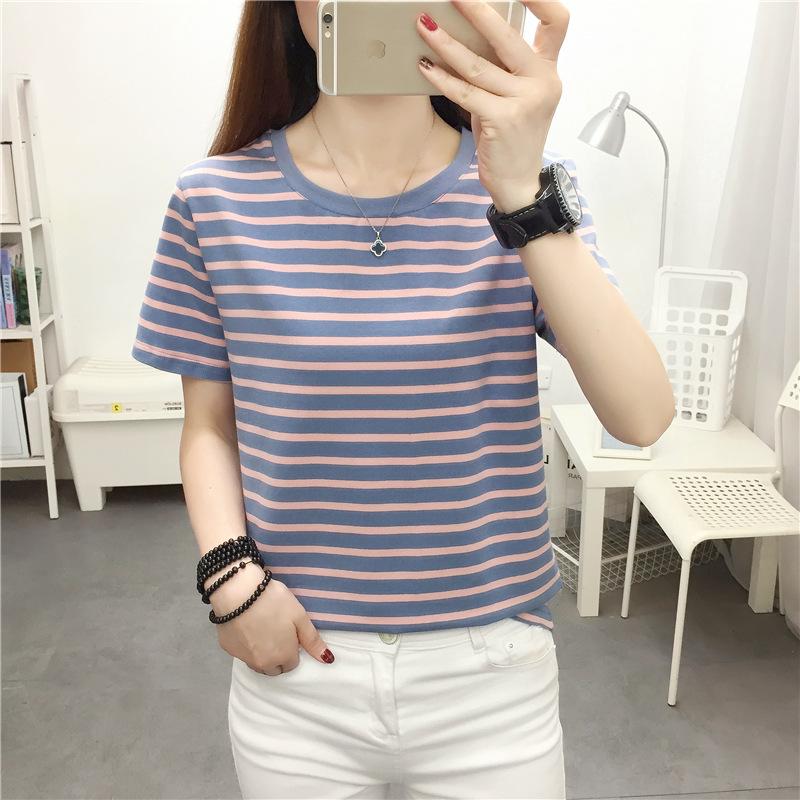 Women Plus Size Striped Cotton Short Sleeve T-Shirt Summer Loose O-Neck Casual Basic Tee Tops