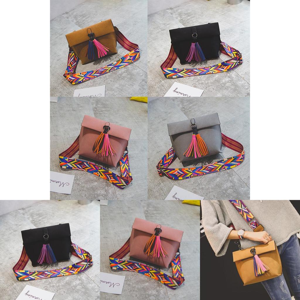 Chic Frosted Small Bread Color Straps Tassel Women's Shoulder Bag For Everyday Use
