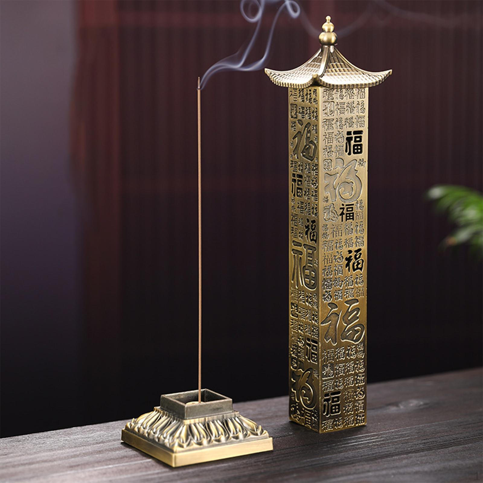 

Retro Style Vertical Incense Burner Rod Holder with Catcher Chinese Fu Relief Decor Craft